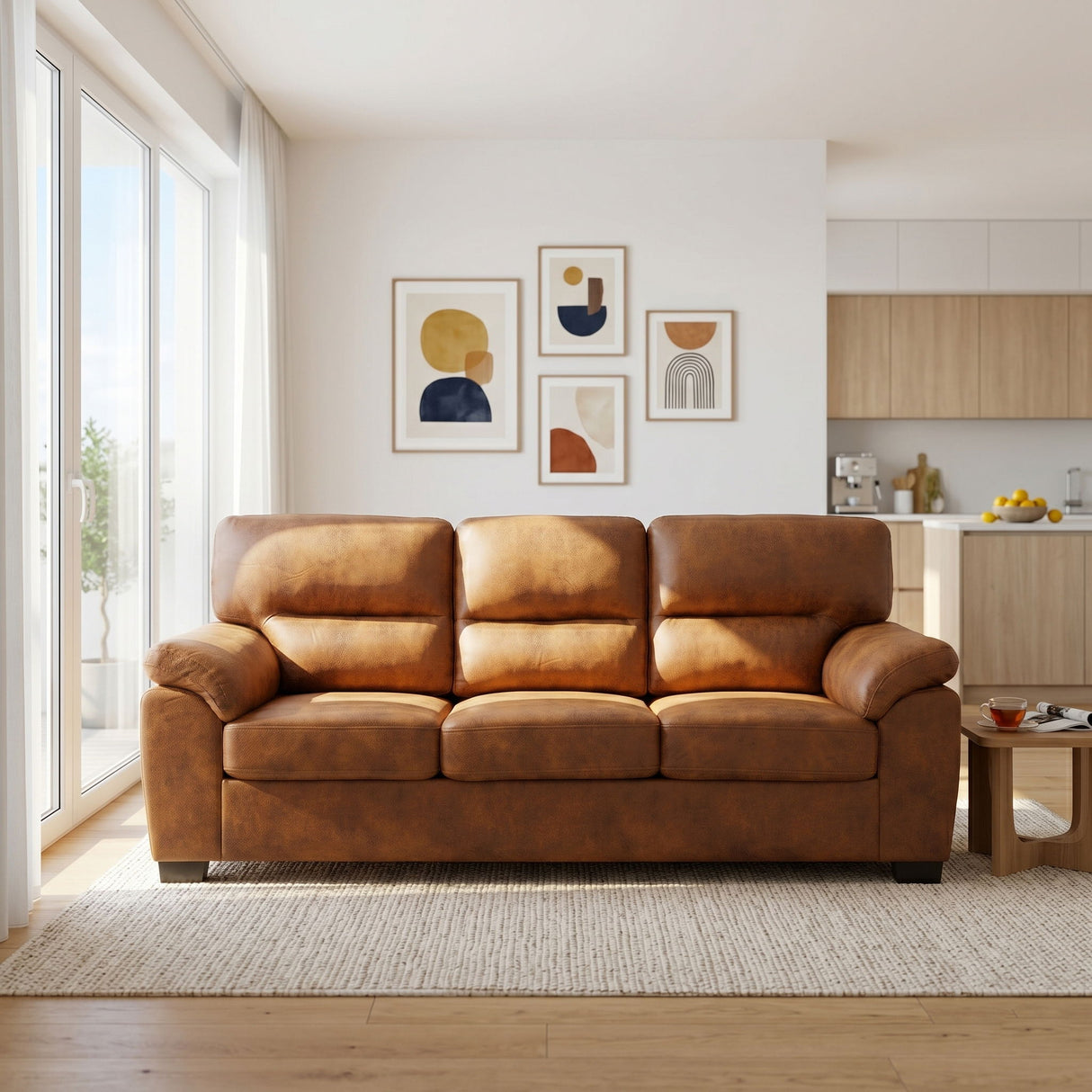 3 Seater Sofa With Padded Armrests And Triangular Leg
