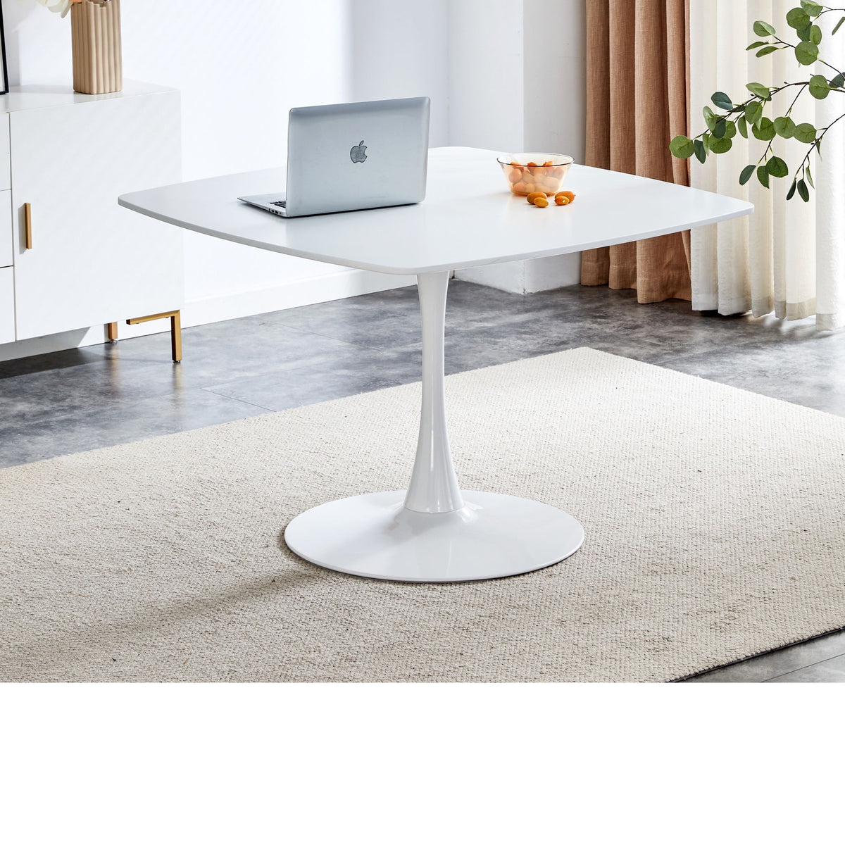 Table Mid-Century Dining Table For 4-6 People With Round MDF Table Top, Pedestal Dining Table, End Table Leisure Coffee Table - White