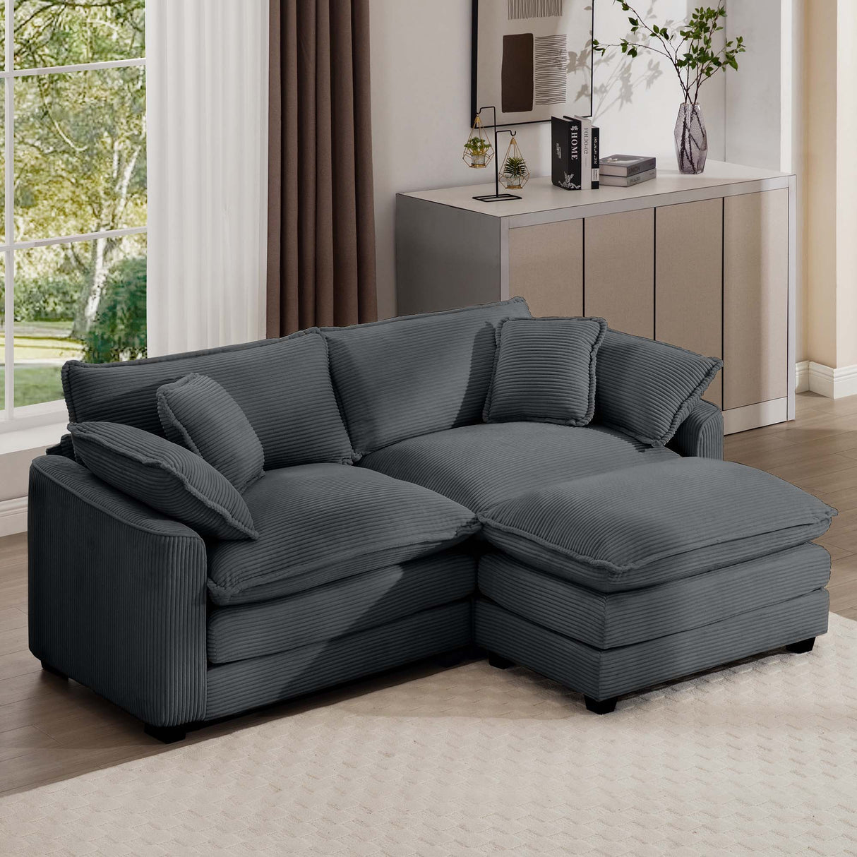 Modular Oversized Cushion Sofa With Ottoman, Low Back, Deep Seating Sofa Set
