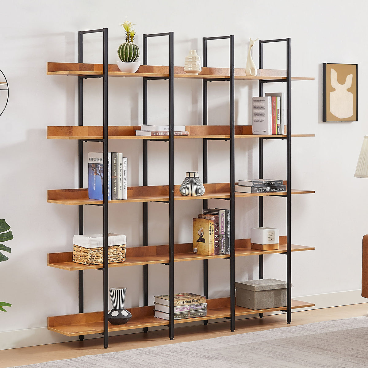 5 Tier Open Bookcase - Black / Brown