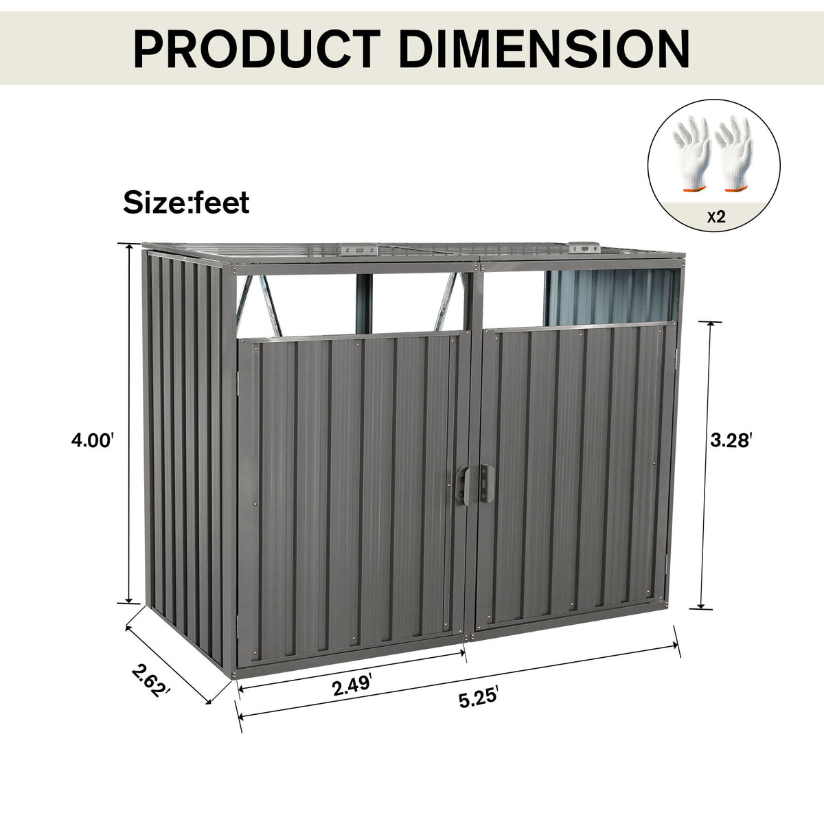 Garbage Bin Shed Stores 2 Trash Cans Metal Outdoor Bin Shed For Garbage Storage, Stainless Galvanized Steel, Bin Shed For Garden Yard Lawn