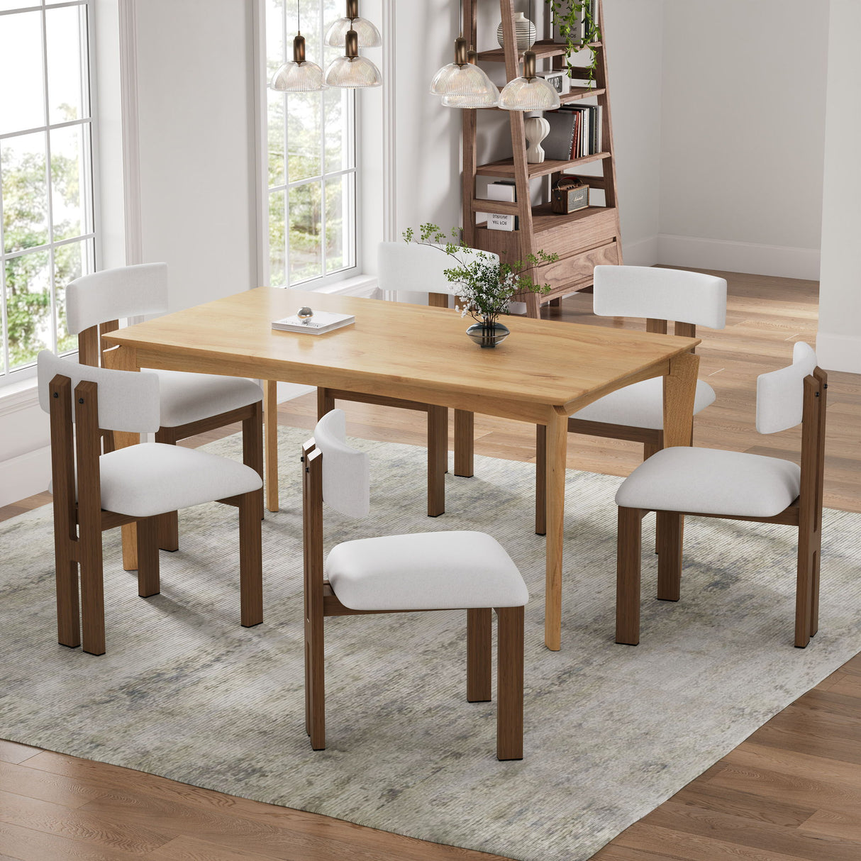 7 Piece Dining Set With Upholstered Armless Chairs And Table