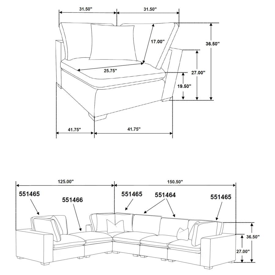 Lakeview 6-piece Upholstered Modular Sectional Chocolate - 551464-SETA