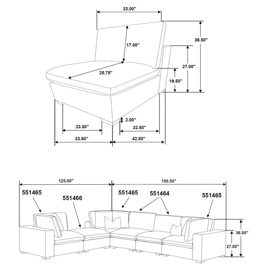 Lakeview 6-piece Upholstered Modular Sectional Chocolate - 551464-SET