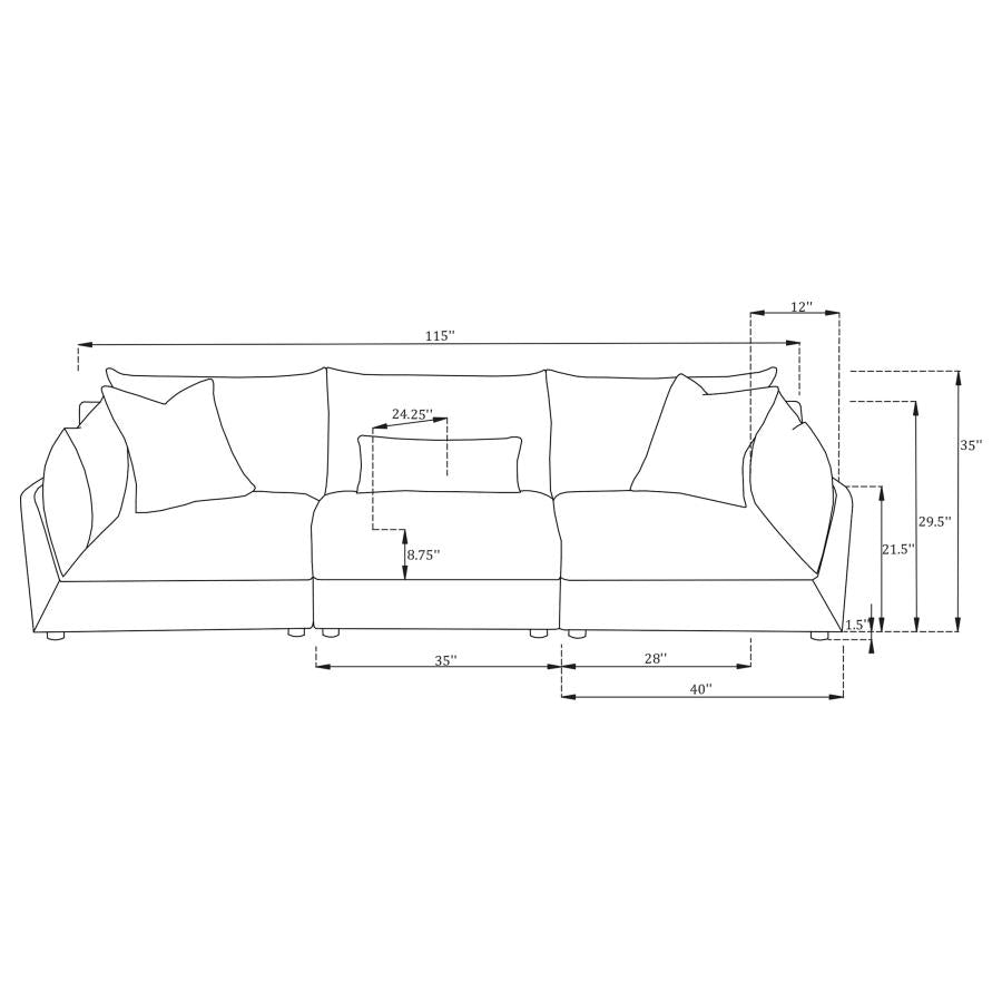 Sasha 3-Piece Upholstered Sofa Barely Black - 551681-SETB