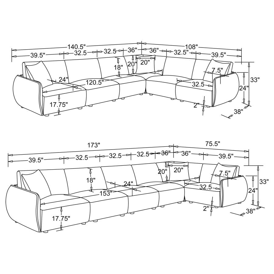 Elysia 6-piece Chenille Upholstered Modular Sectional Sofa Coral - 551891-SET