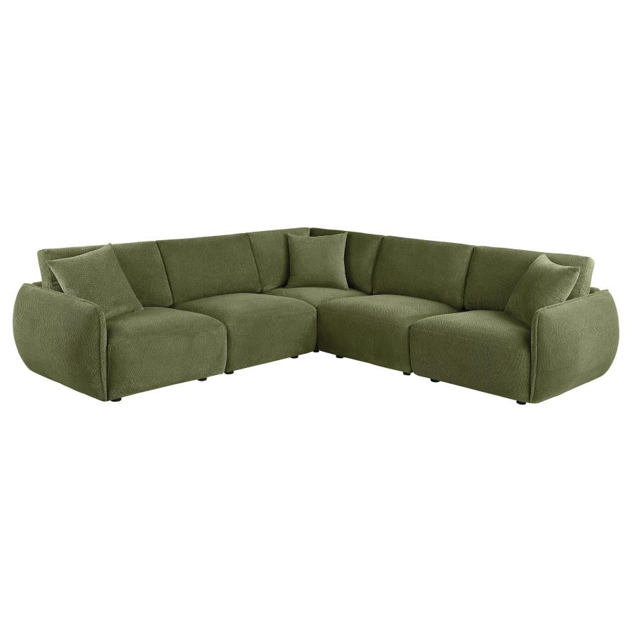 Elysia 5-piece Chenille Upholstered Modular Sectional Sofa Green - 551895-SETA