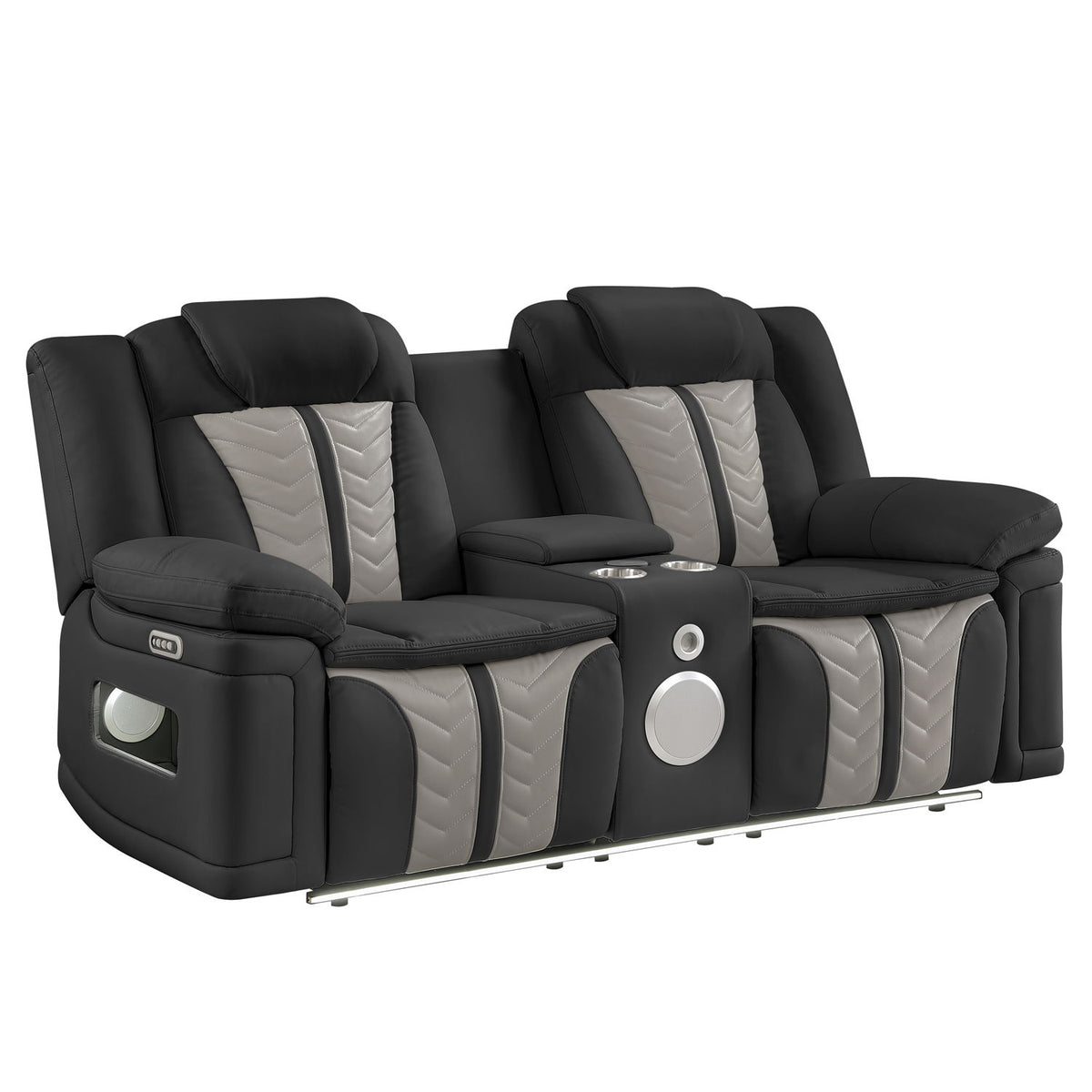Cruiser - Power Reclining Loveseat With Console, Power Headrests, LED Lighting, Speaker & Massage - Black / Beige