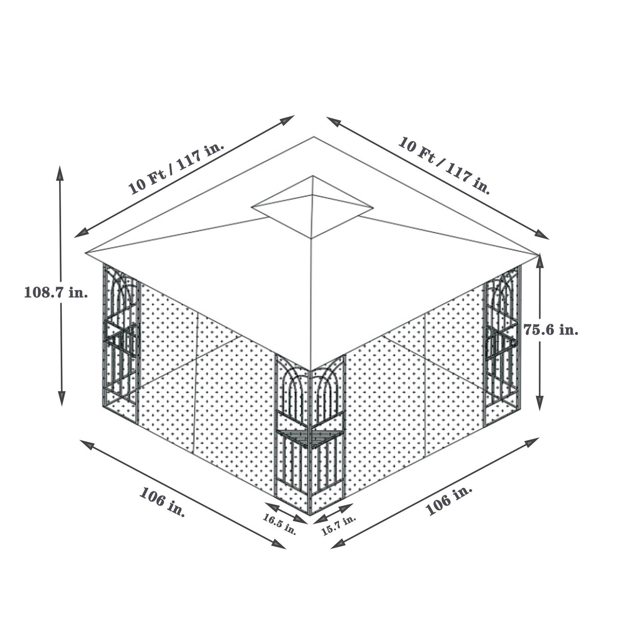 Patio Gazebo Tent With Ventilated Double Roof And Mosquito Net