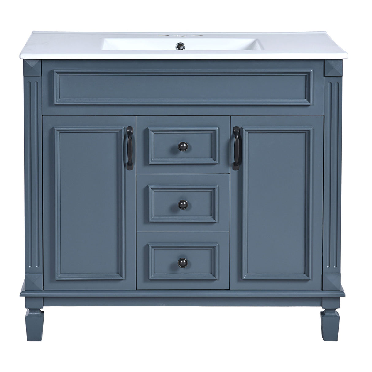 36" Bathroom Vanity With Top Sink, Basin On Cabinet With 2 Soft Closing Doors And 2 Drawers - Blue