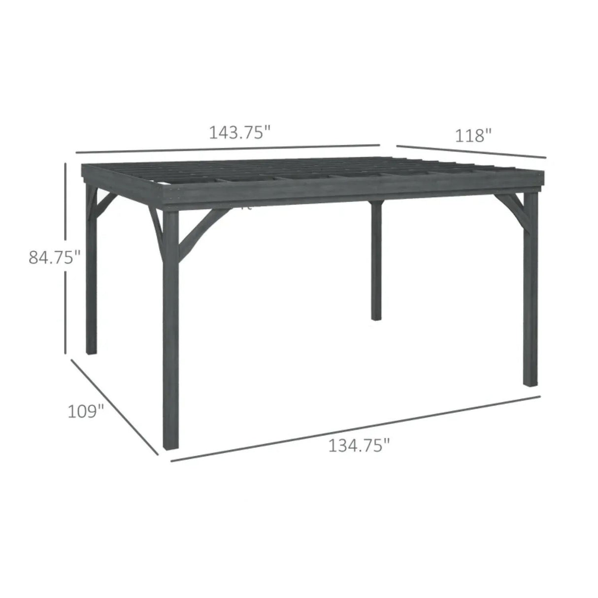 Patio Grape Vine Gazebo Outdoor Pergola With Open Roof For Climbing Plants - Gray