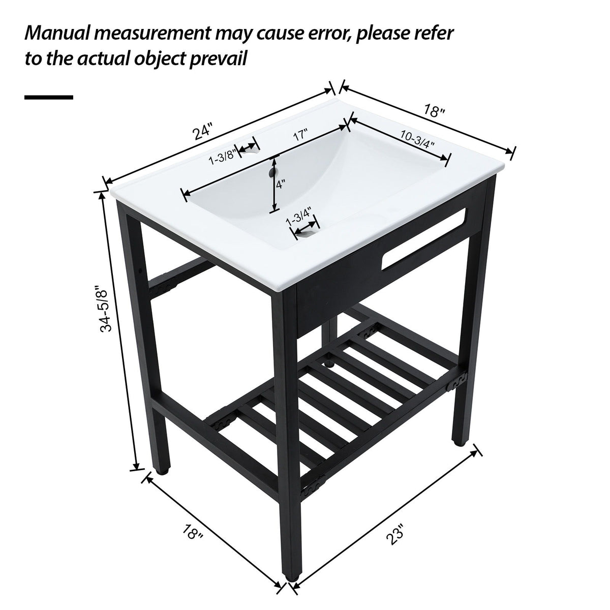 Console Sink With Legs, 24" X 18", Durable Porcela With Frame - White / Black