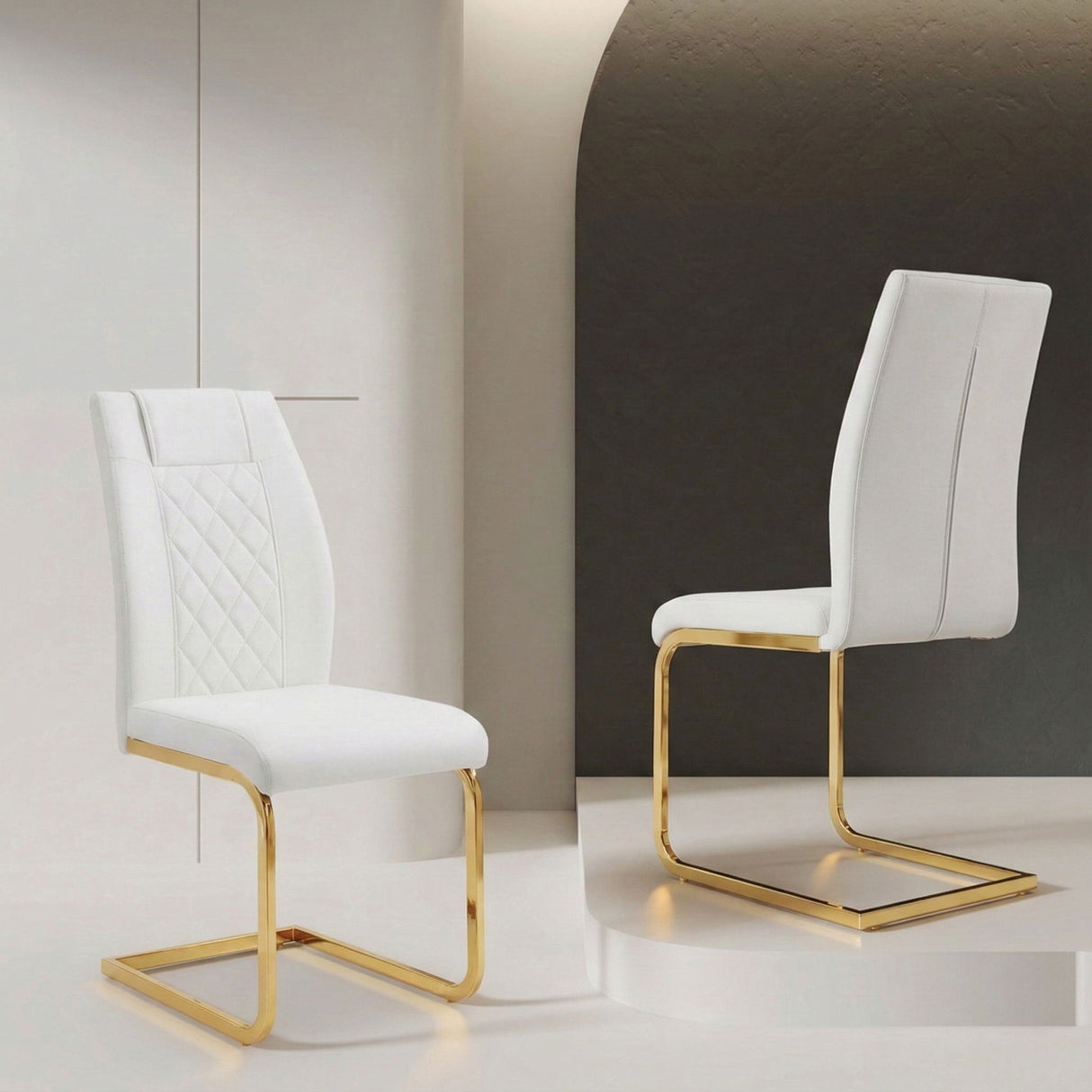 High Back Dining Chairs For Dining & Kitchen Room (Set of 4) - Golden / White