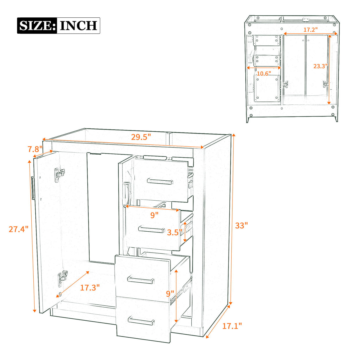 Retro Style Bathroom Vanity With 3 Drawers & Soft-Closing Doors