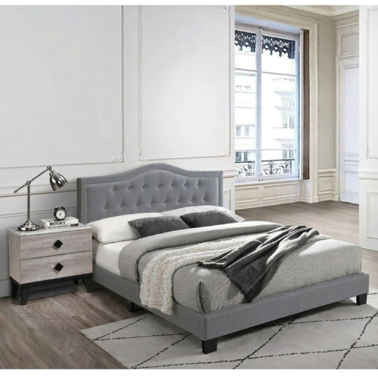 European Style Bed, Button Tufted Headboard