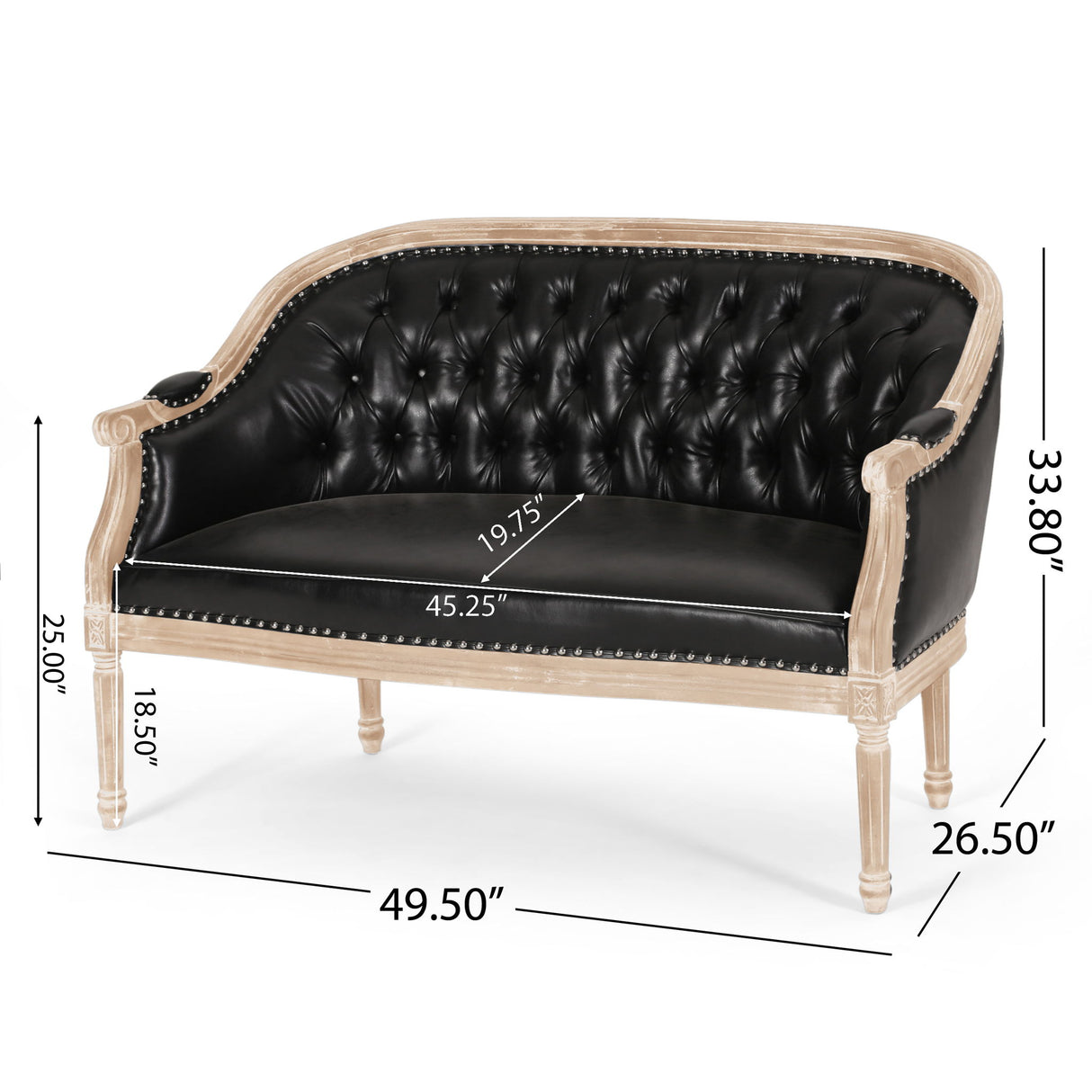 French Country Chesterfield Style Tufted Loveseat - Black