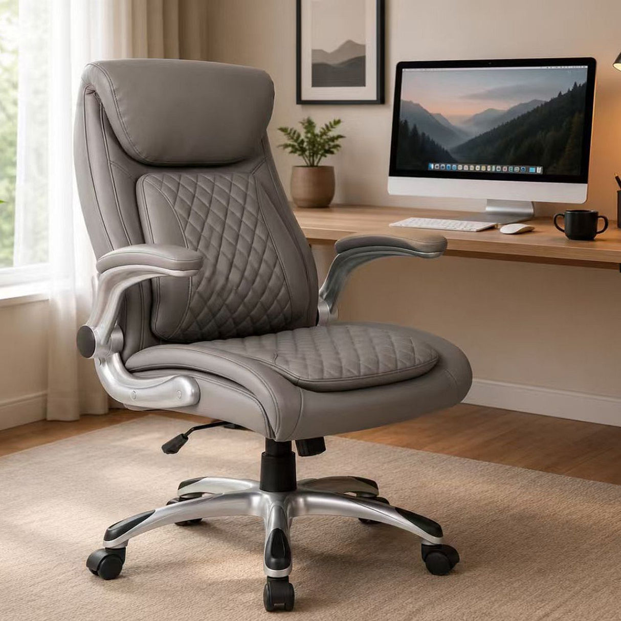 High Back Ergonomic Executive Office Chair, Adjustable Height And Lumbar Support For Home & Office - Antique Gray