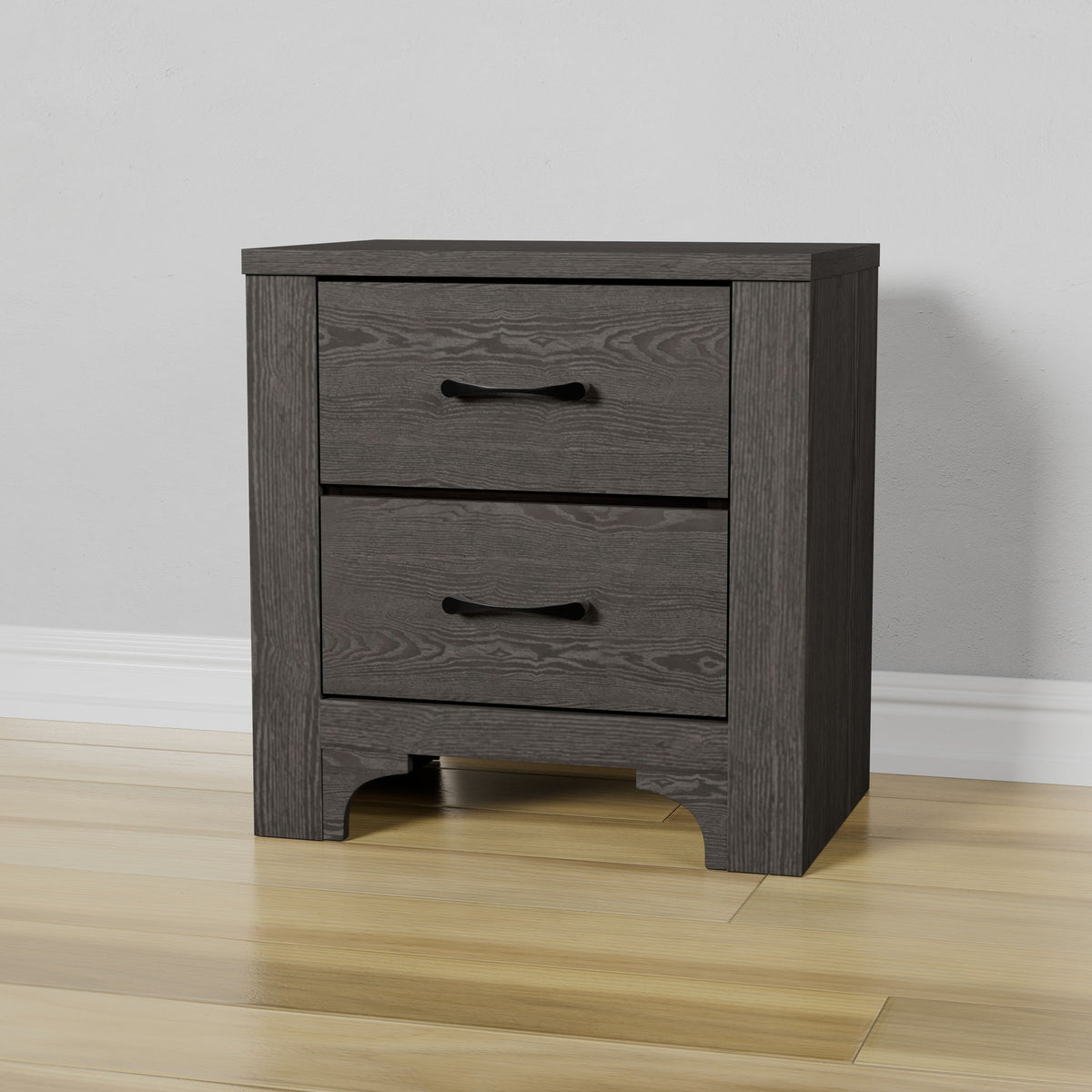 Modern 2 Drawer Nightstand - Brown - Wood