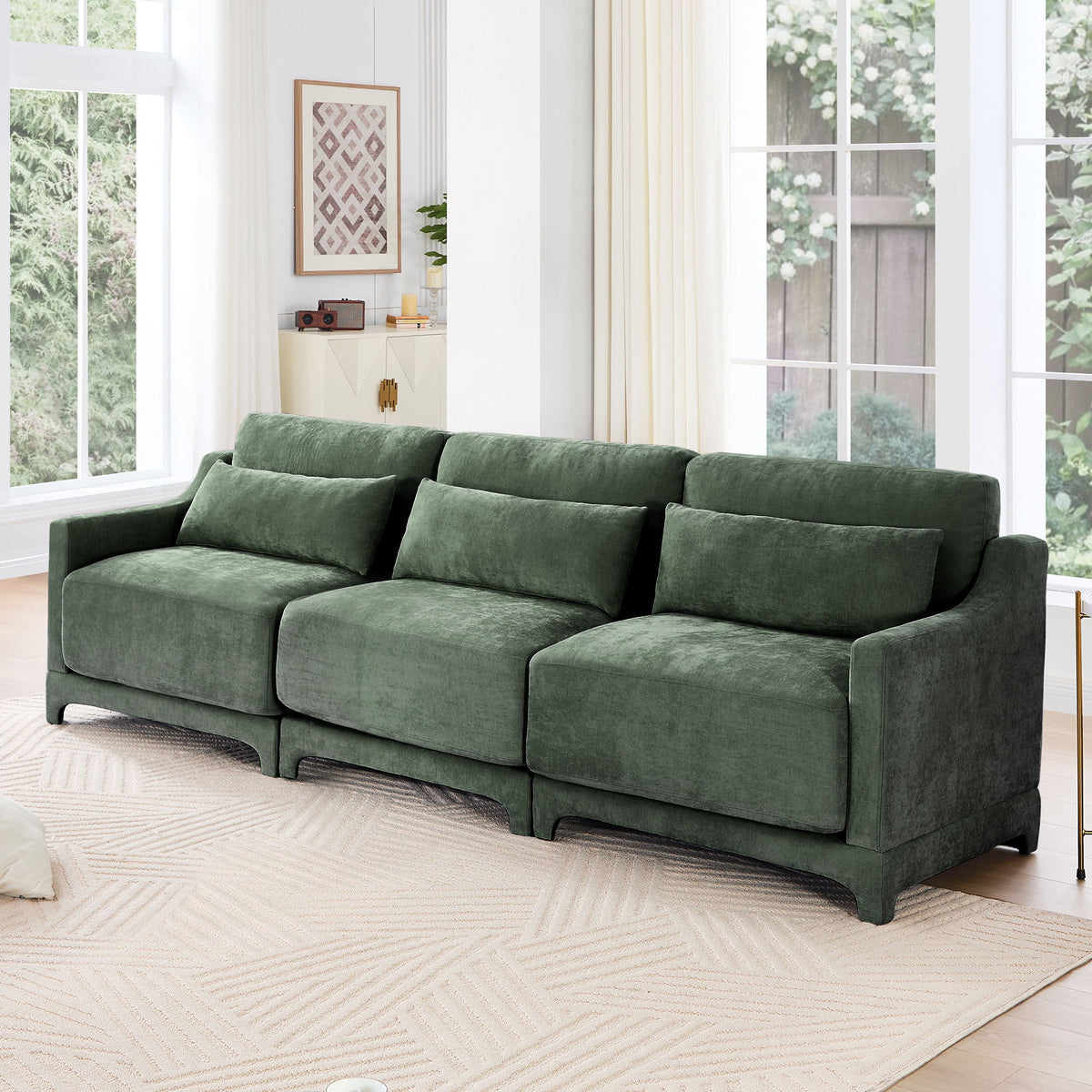 Elegant Sofa With Ergonomic Design And Lumbar Pillows