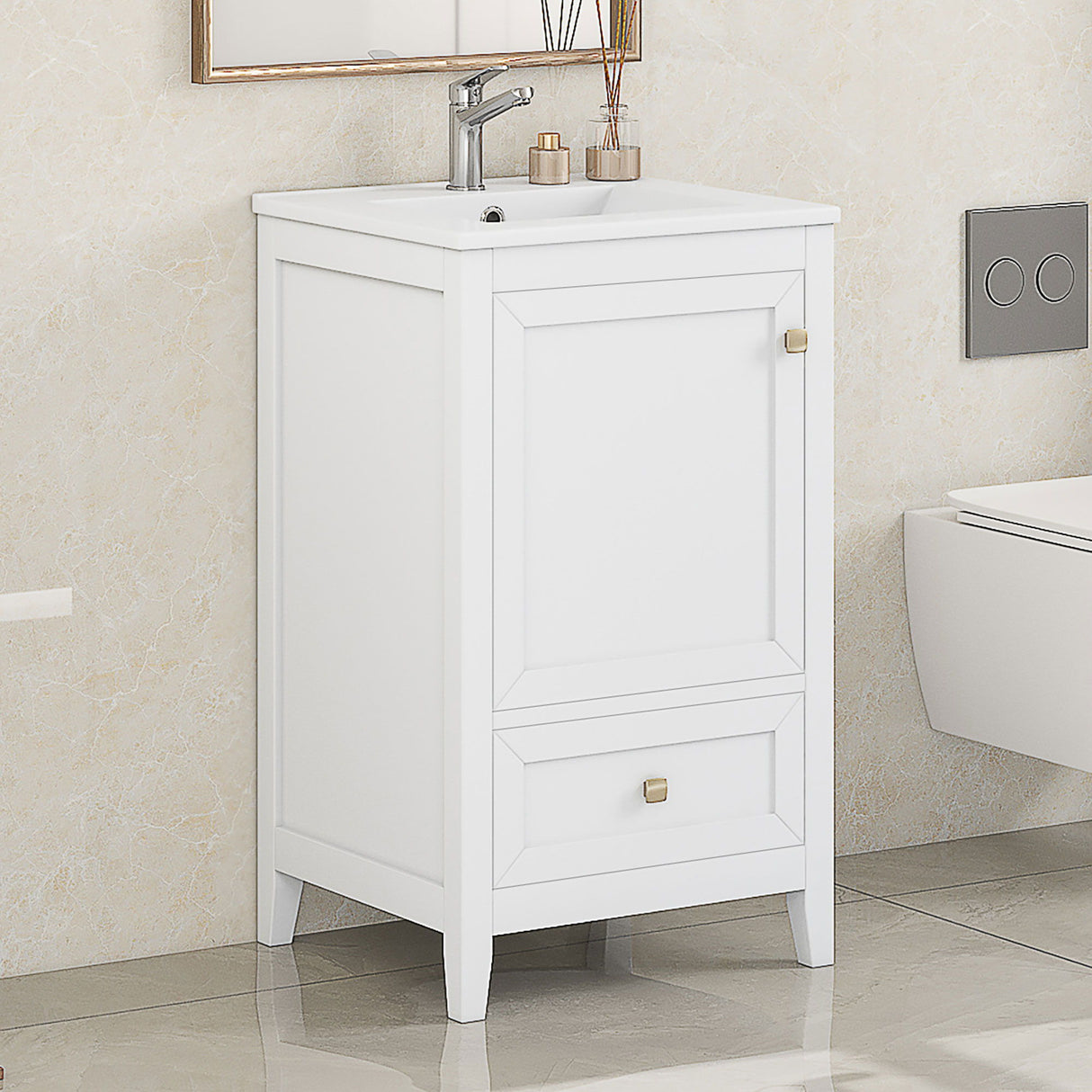 Bathroom Vanity With Sink, Soft Closing Cabinet Door, Storage Rack And Drawer