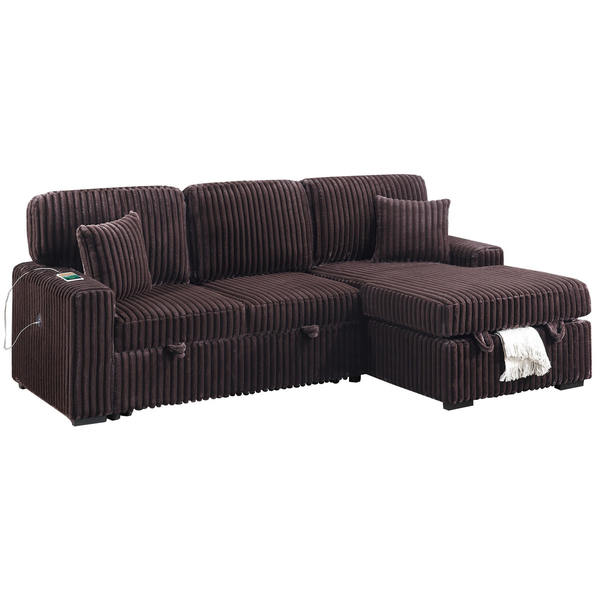 Convertible Sectional Upholstered Sleeper Sofa With Storage Chaise