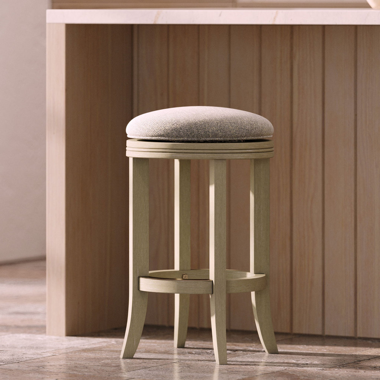 Backless Swivel Stool With Upholstered Seat