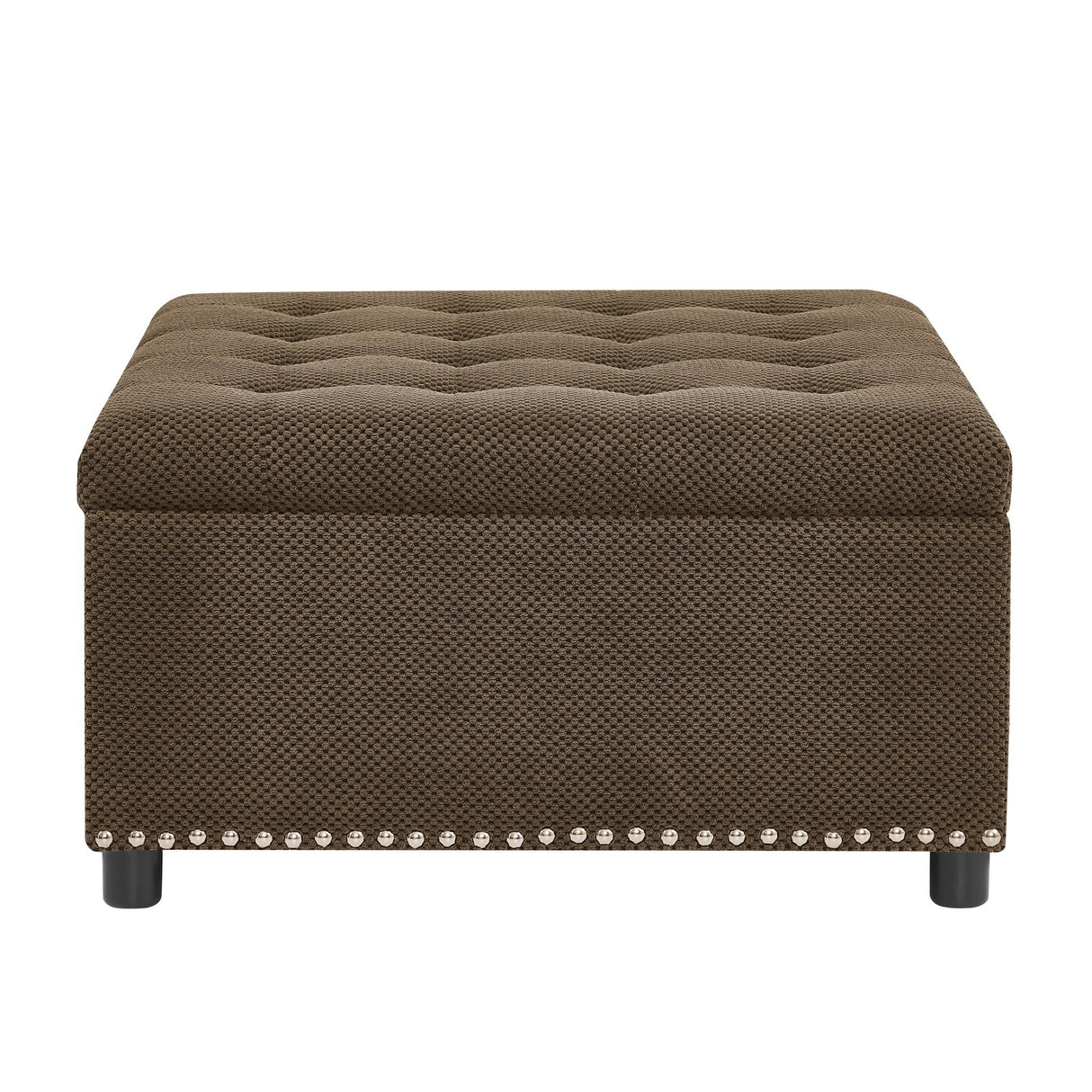 Square Tufted Storage Ottoman With Nailhead Trim