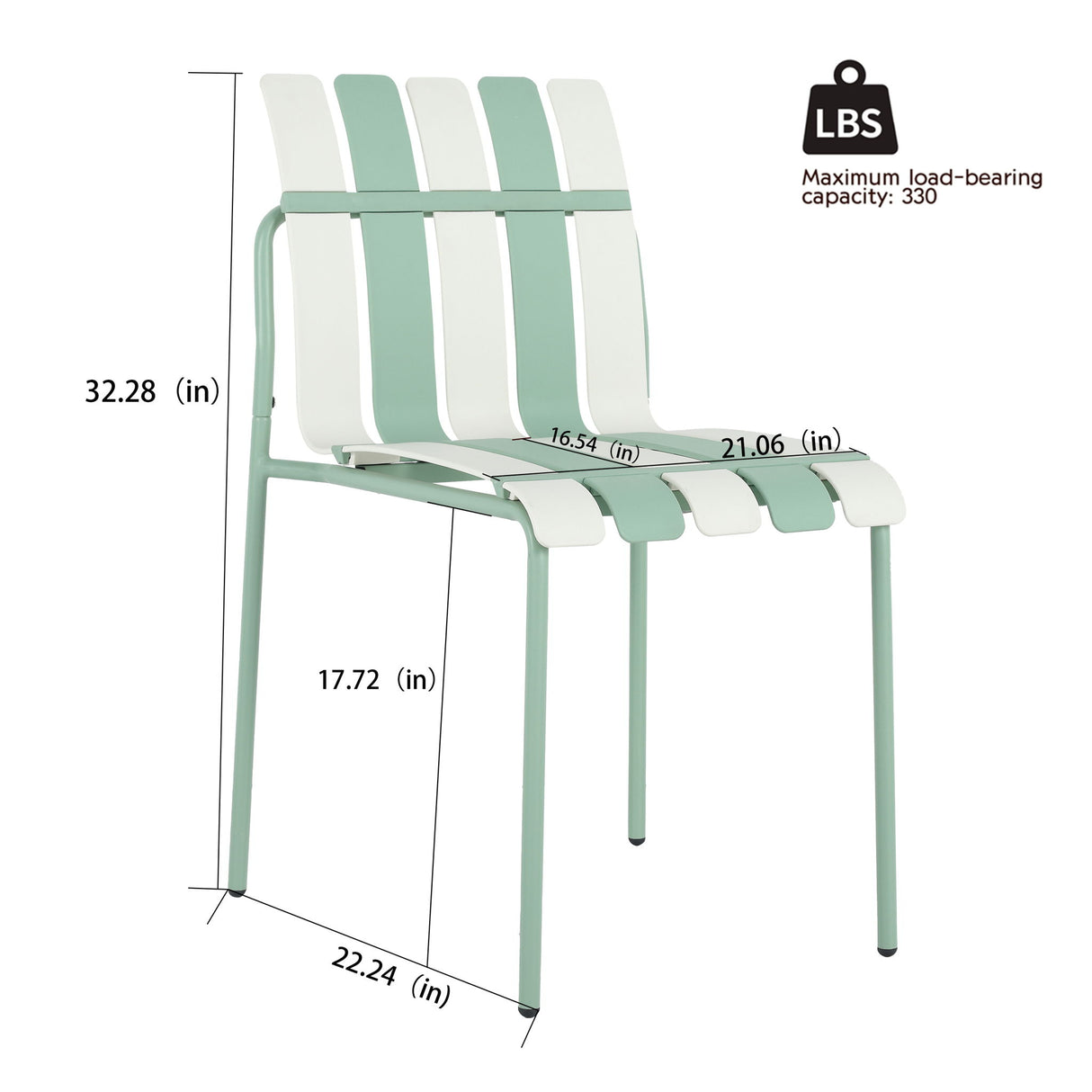 Single Chairs With Color Blocking Design (Set of 4) - Haze Green / White