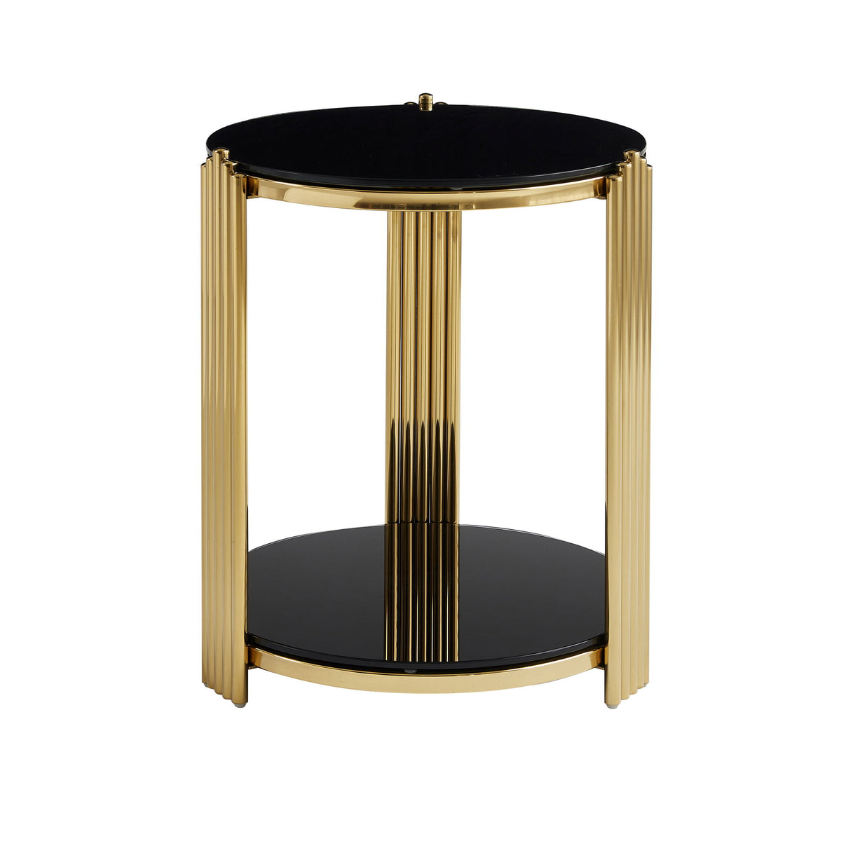 Round End Table With Double Layer - Black / Gold