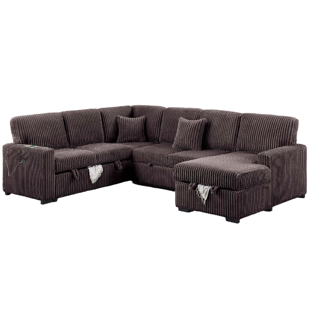 Convertible Sectional Upholstered Sleeper Sofa With Storage Chaise