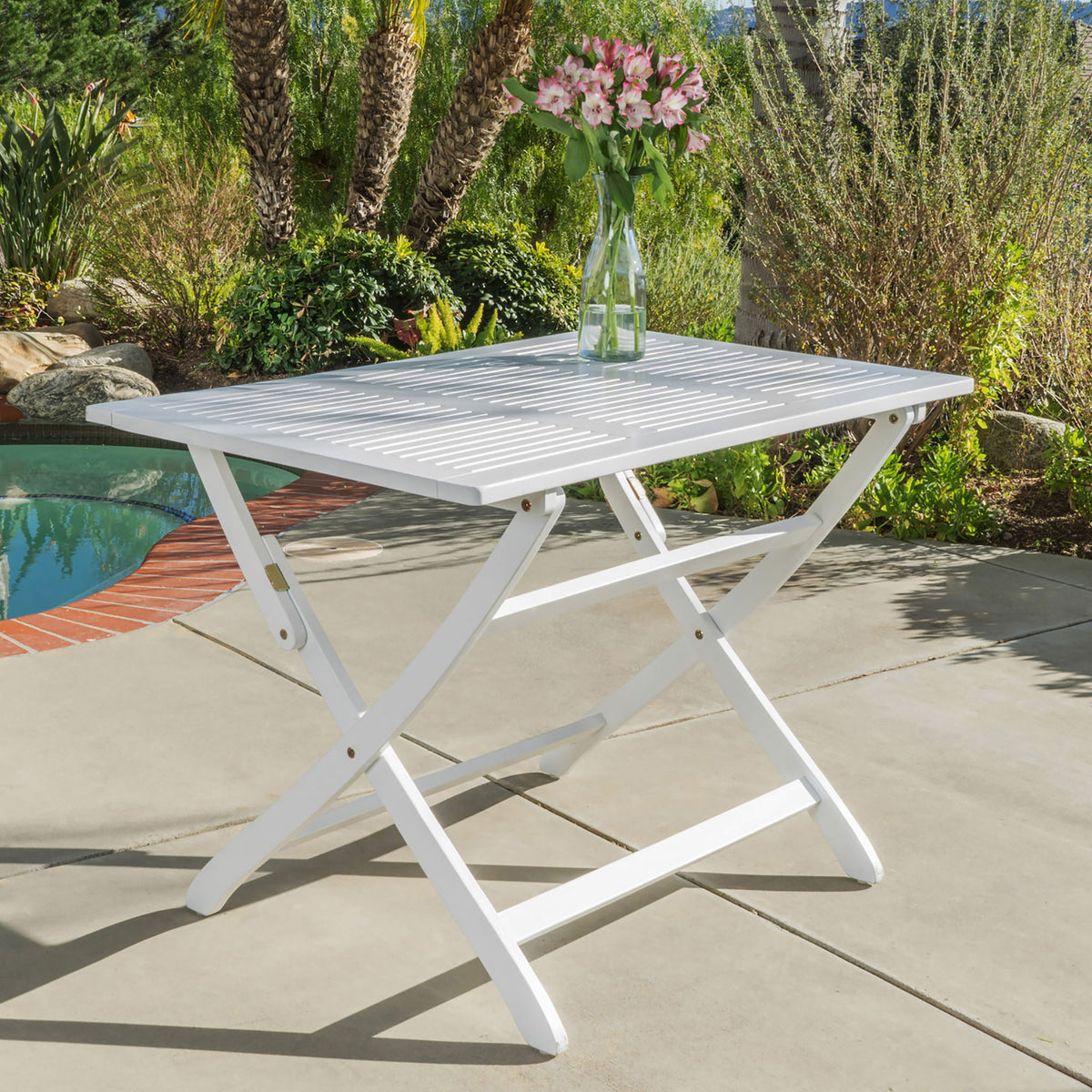 Blissique - Outdoor Foldable Wood Dining Table With Slat Design - White