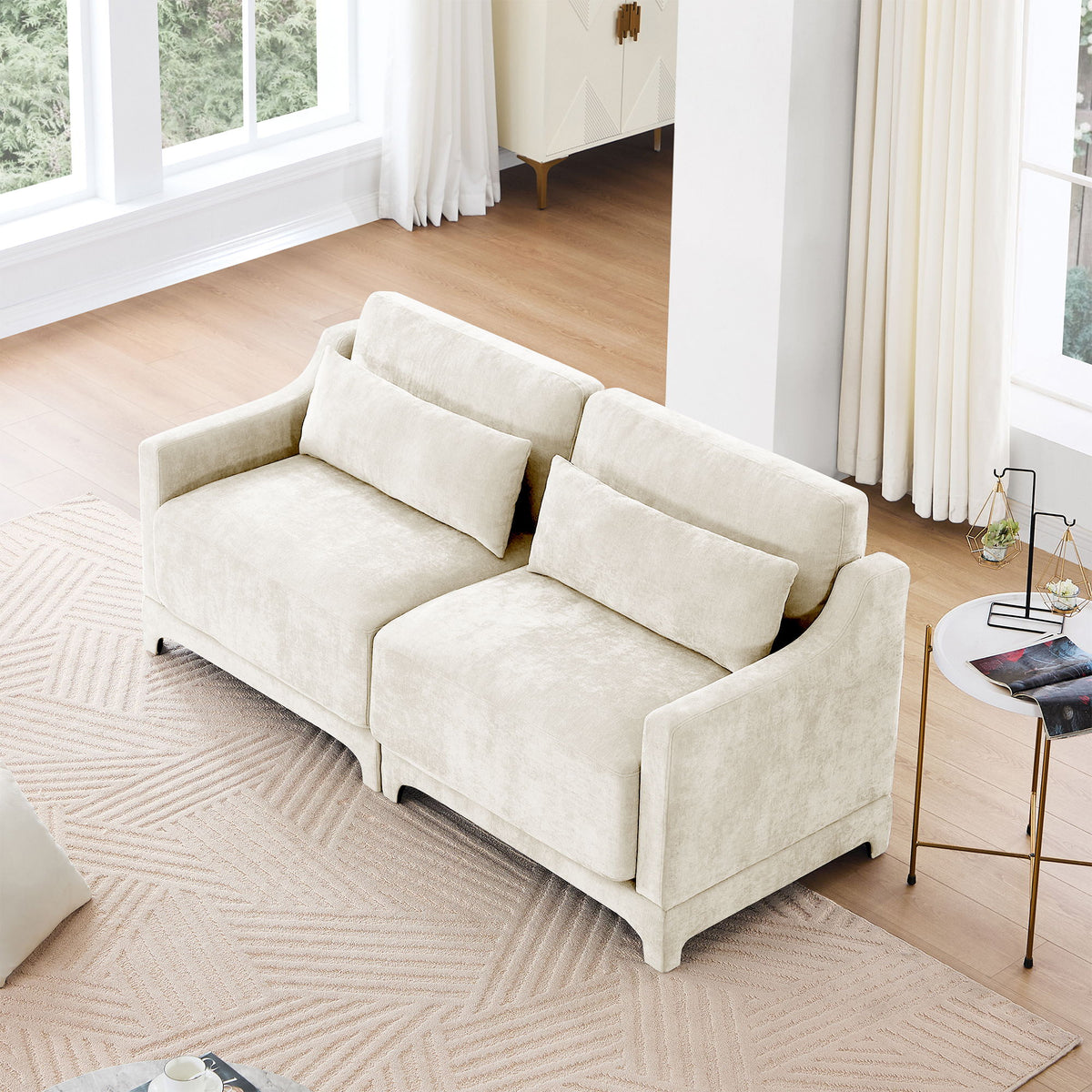 Elegant Sofa With Ergonomic Design And Lumbar Pillows