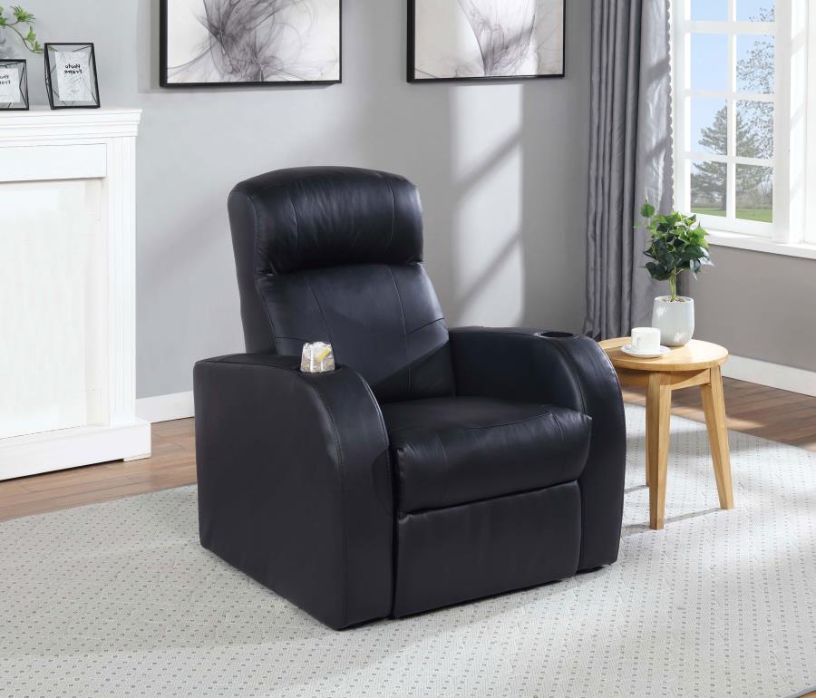 Cyrus Upholstered Track Arm Recliner Black - 600001