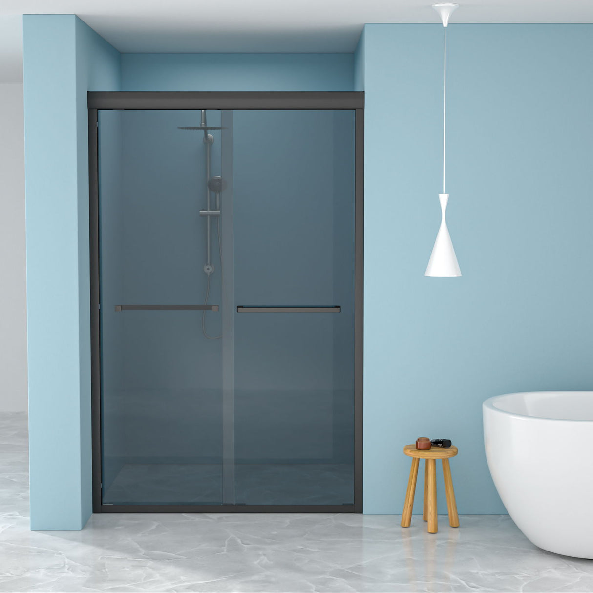 Double Sliding Glass Shower Door 8Mm Tempered Glass With Stainless Steel Frame - Matte Black