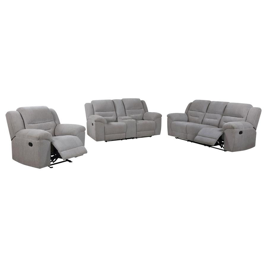 Gilson 3-piece Chenille Upholstered Reclining Sofa Set Grey - 602551-S3
