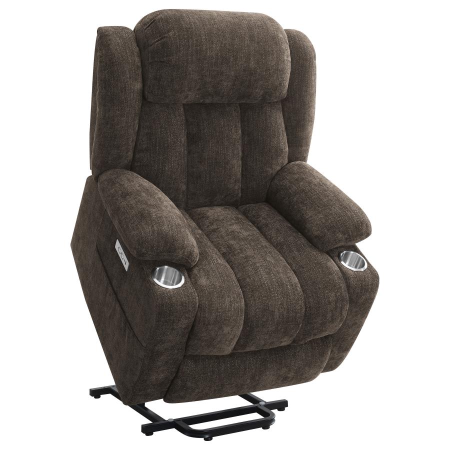 Houston Upholstered Power Lift Recliner Chair Dark Brown - 603233P