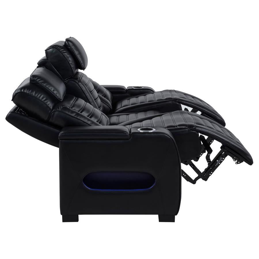 Zuma 2-piece Faux Leather Dual Power LED Sofa Set Black - 603251PP-S2