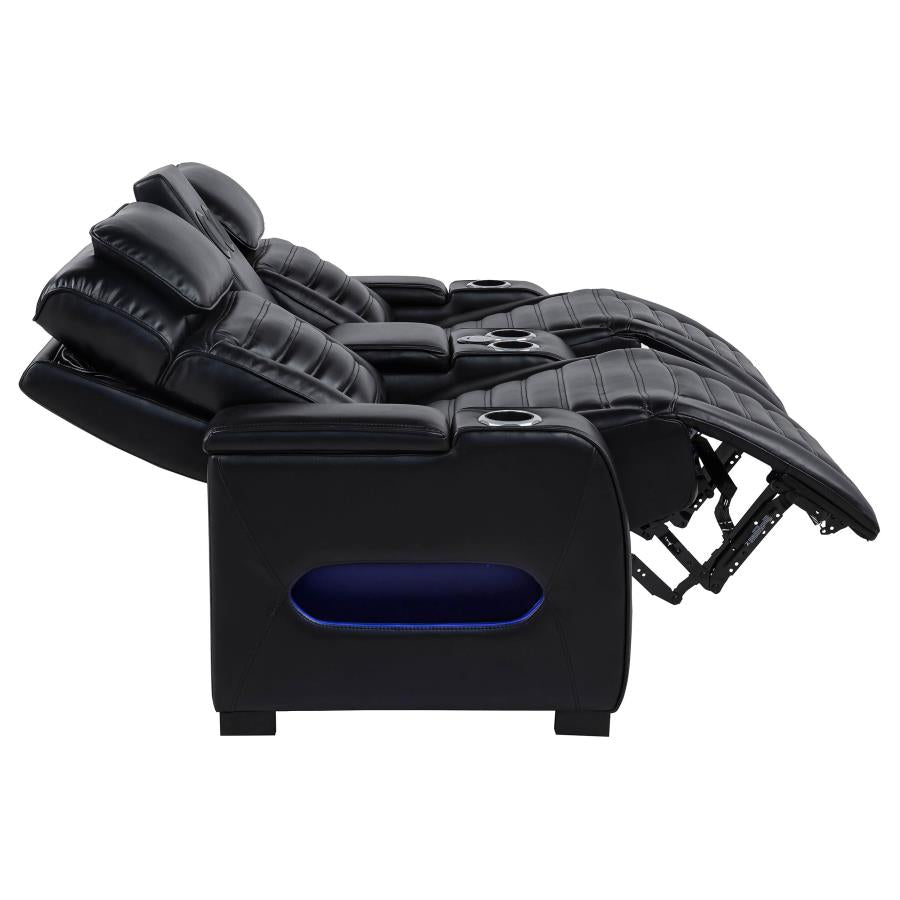 Zuma 2-piece Faux Leather Dual Power LED Sofa Set Black - 603251PP-S2