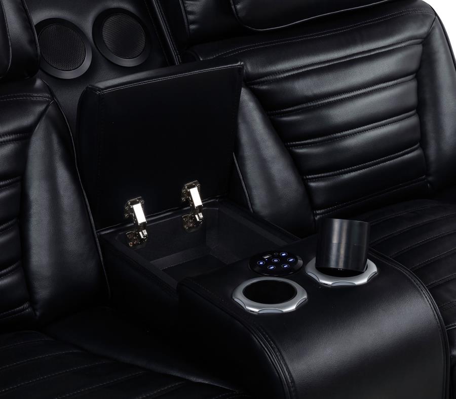 Zuma 3-piece Faux Leather Dual Power LED Sofa Set Black - 603251PP-S3