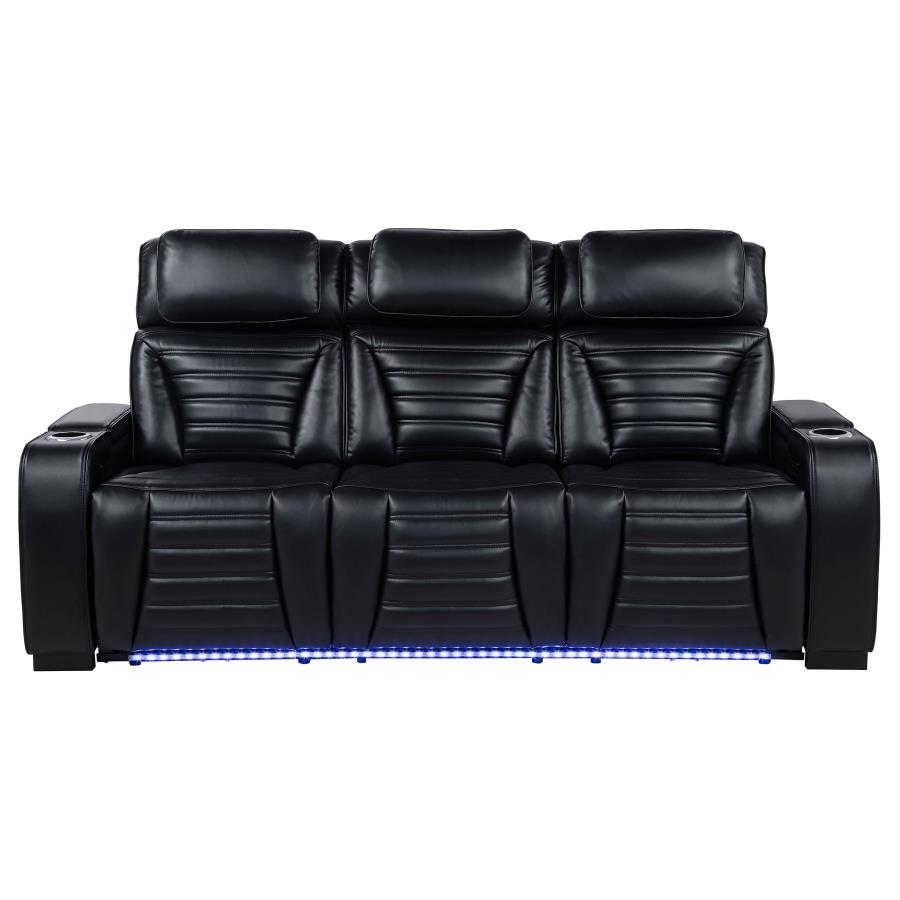 Zuma Faux Leather Dual Power Reclining LED Sofa Black - 603251PP