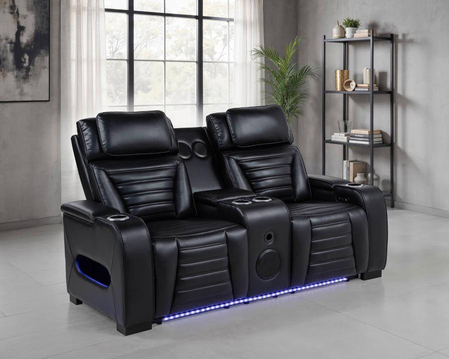 Zuma Faux Leather Dual Power Reclining LED Loveseat Black - 603252PP