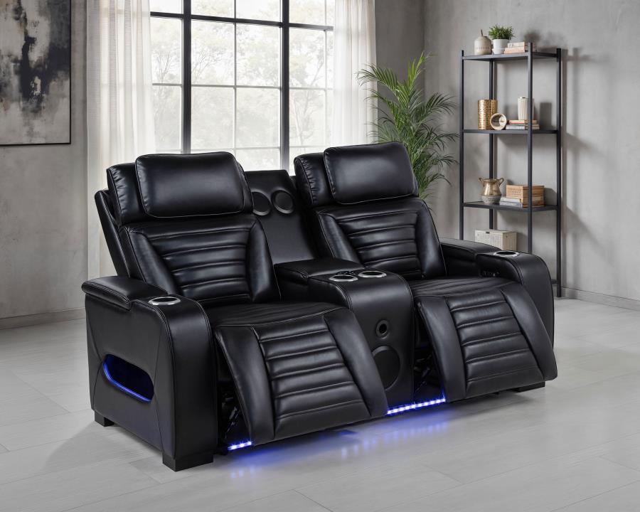 Zuma Faux Leather Dual Power Reclining LED Loveseat Black - 603252PP