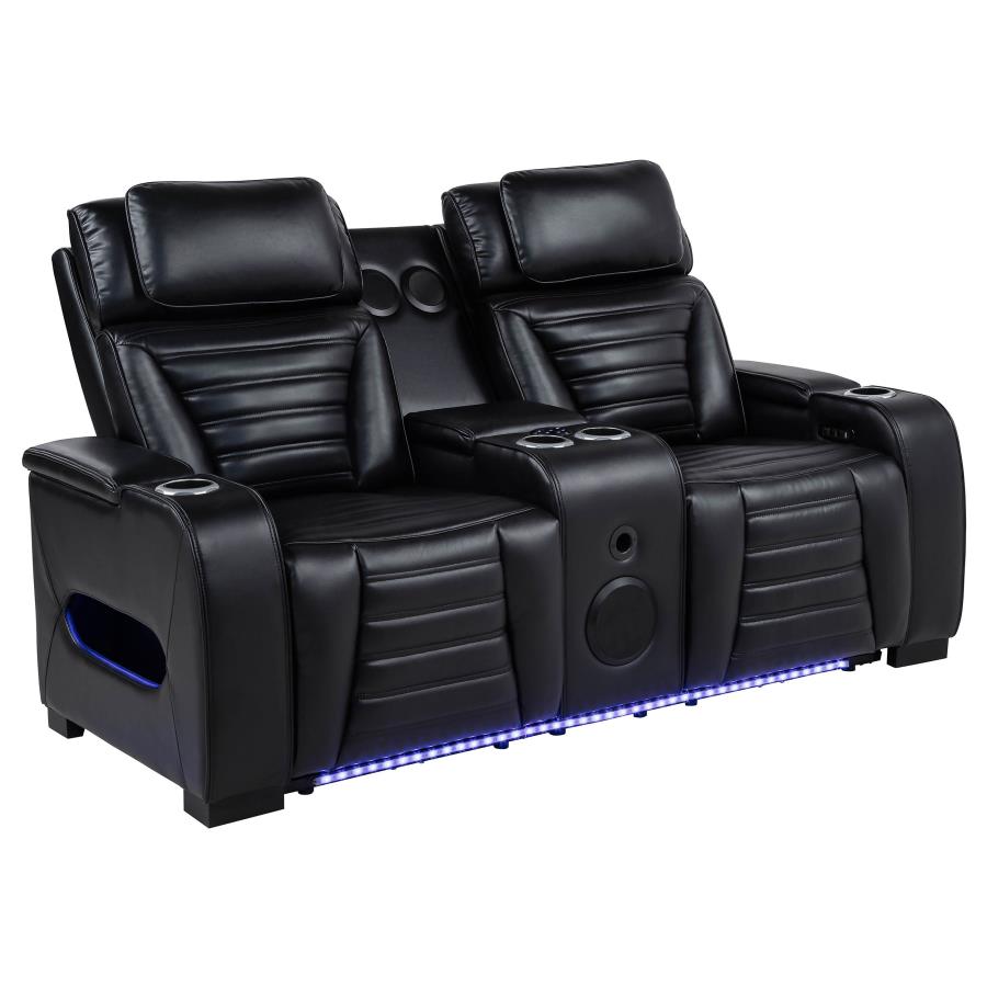 Zuma Faux Leather Dual Power Reclining LED Loveseat Black - 603252PP