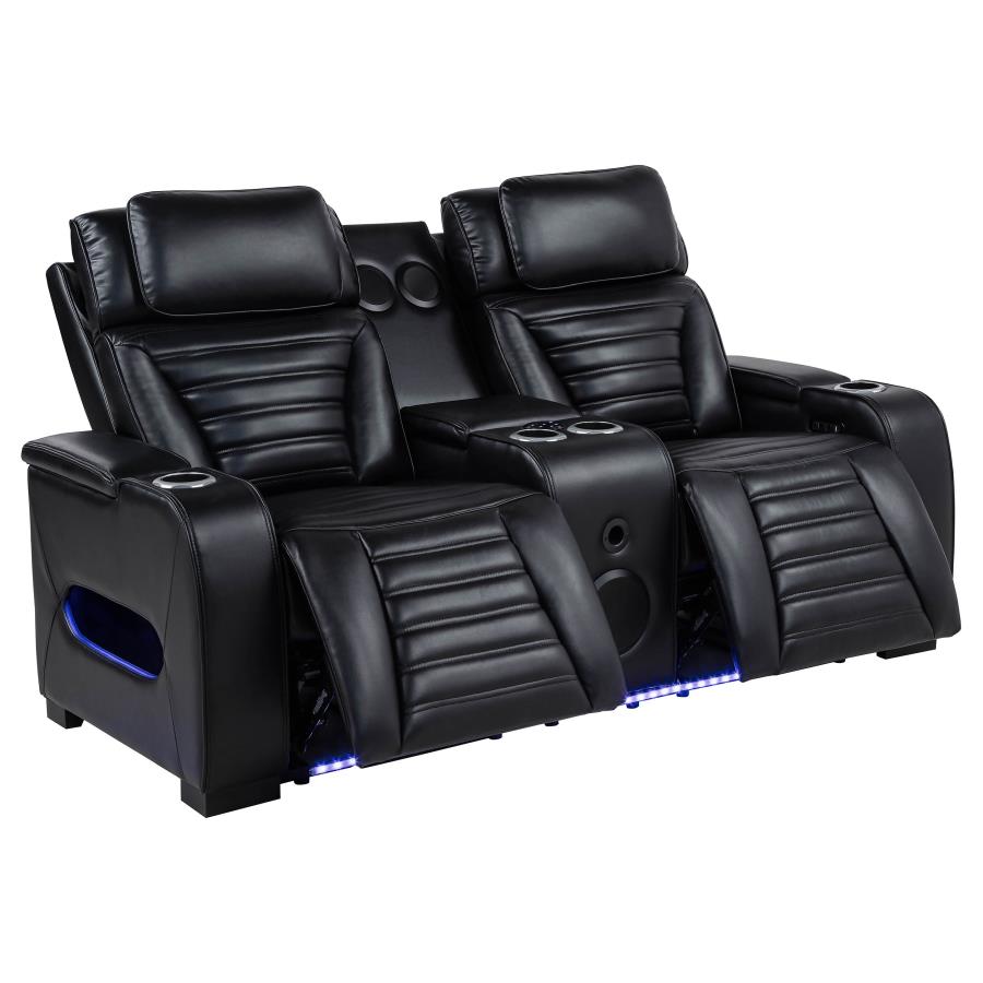 Zuma Faux Leather Dual Power Reclining LED Loveseat Black - 603252PP