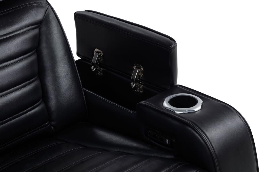 Zuma Faux Leather Dual Power Reclining LED Loveseat Black - 603252PP