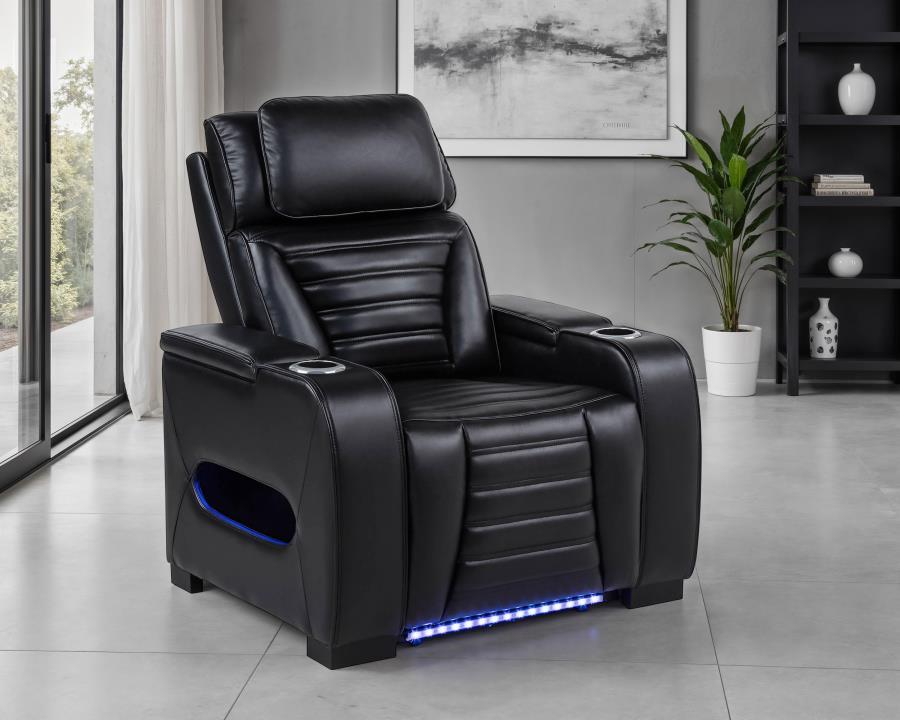 Zuma Faux Leather Upholstered Dual Power LED Recliner Black - 603253PP