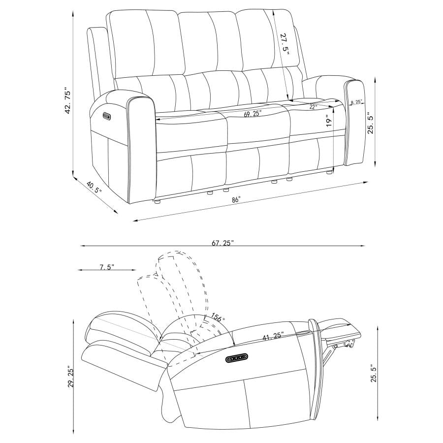 Brickston 3-piece Triple Power Reclining Sofa Set Grey - 603434PPP-S3