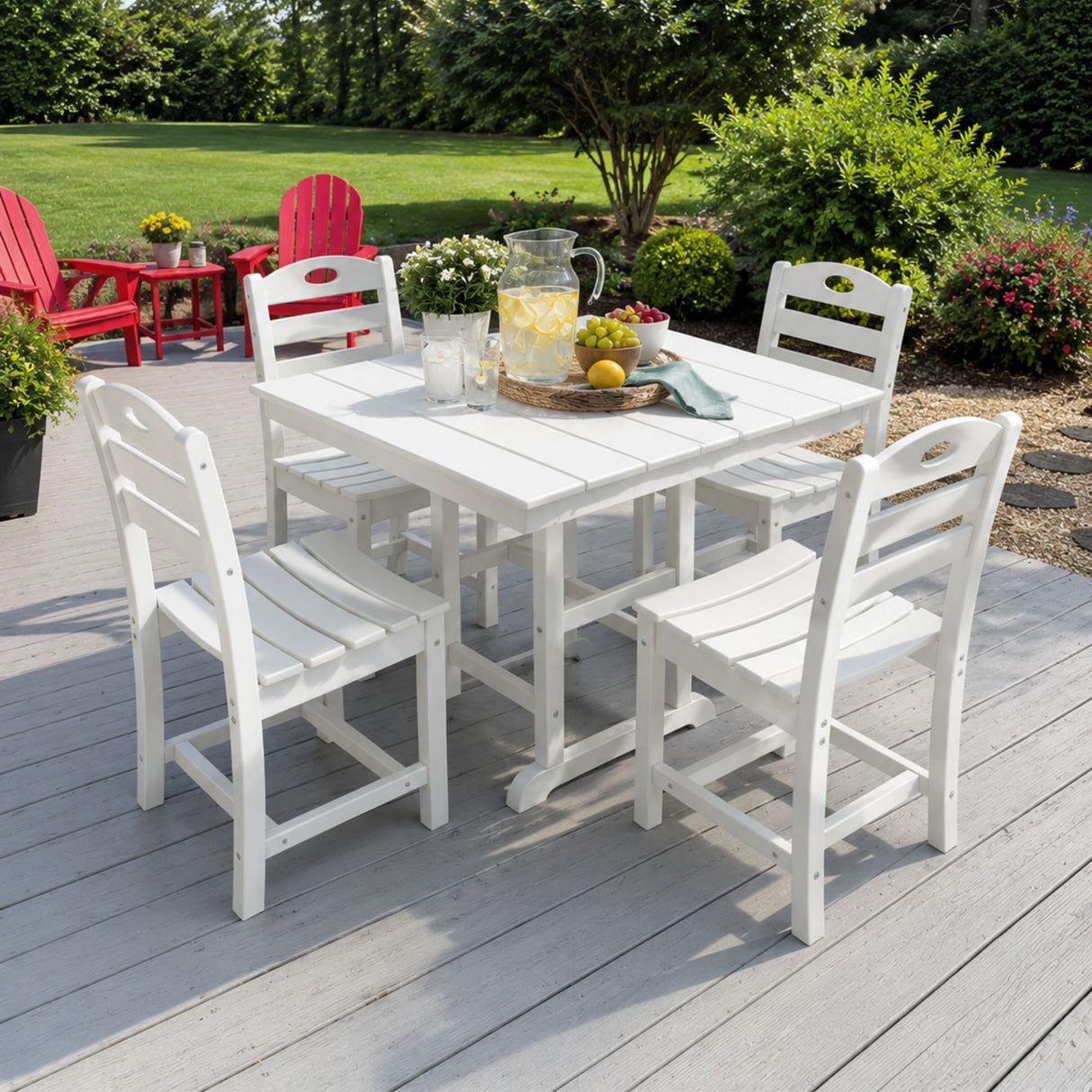 Outdoor Patio Dining Set, Square Table With Umbrella Hole And Armless Chairs