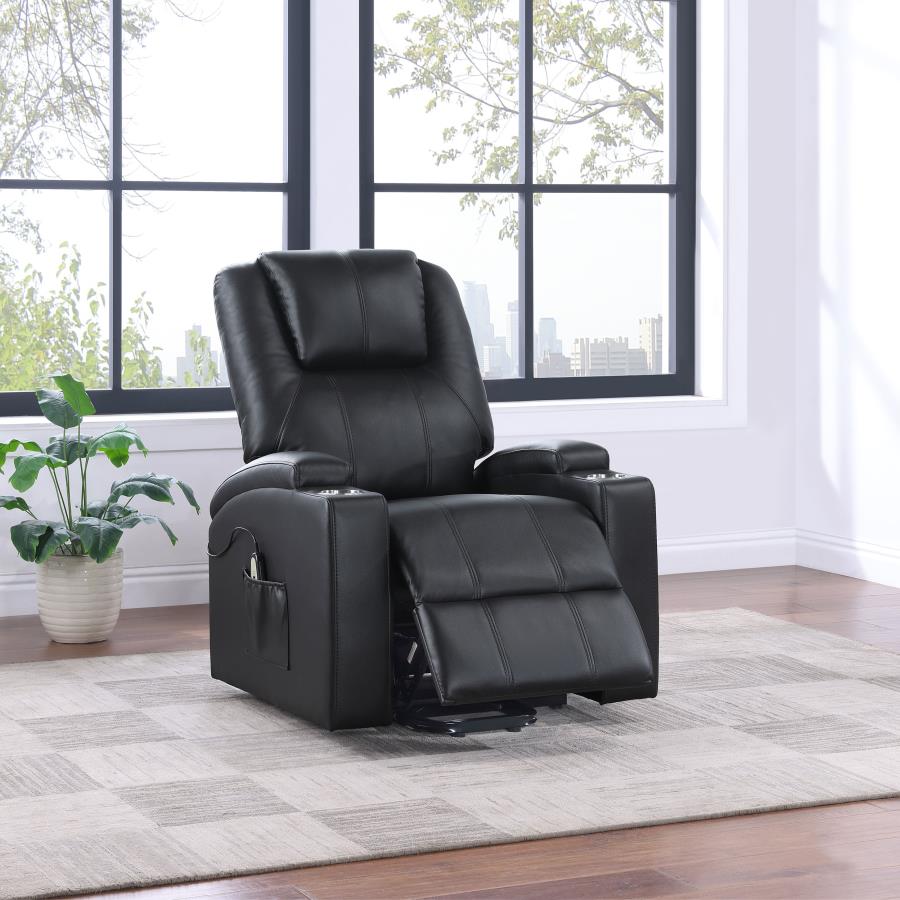 Armstrong Upholstered Power Lift Massage Recliner Black - 609475P