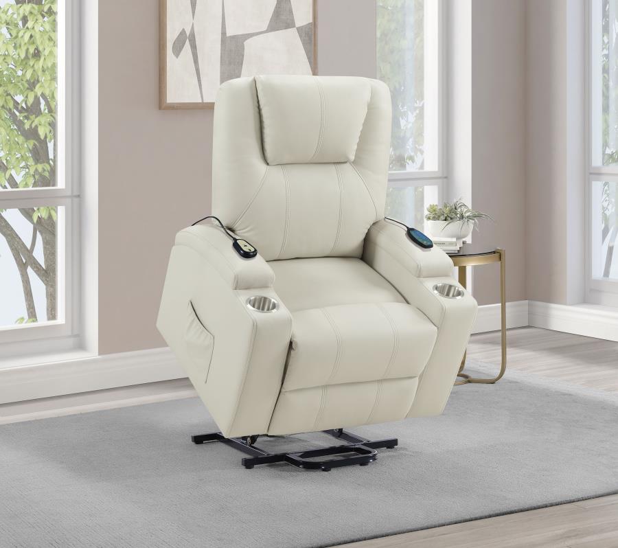 Armstrong Upholstered Power Lift Massage Recliner Ivory - 609477P
